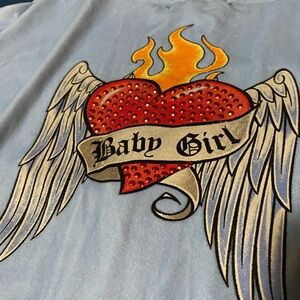 Baby Girl sacred heart rhinestone velour cropped hoodie